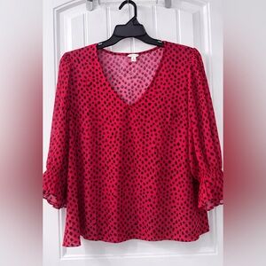 Cato Red & Black Polka Dot V-Neck Tunic